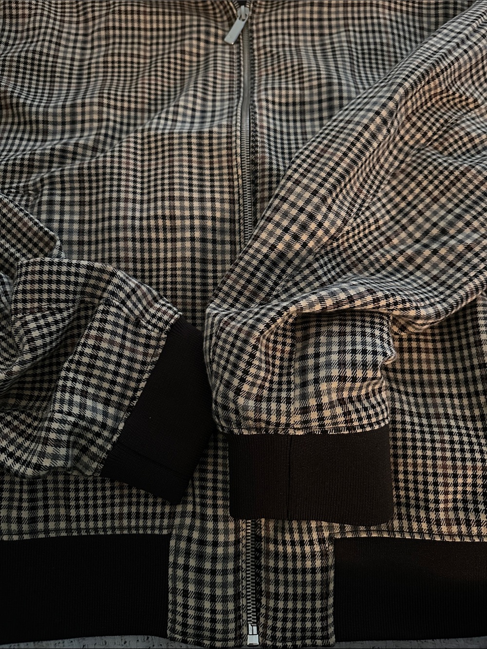 ZARA Black, Brown and White Gingham Zip Bomber Jacket xl - Picture 3 of 3